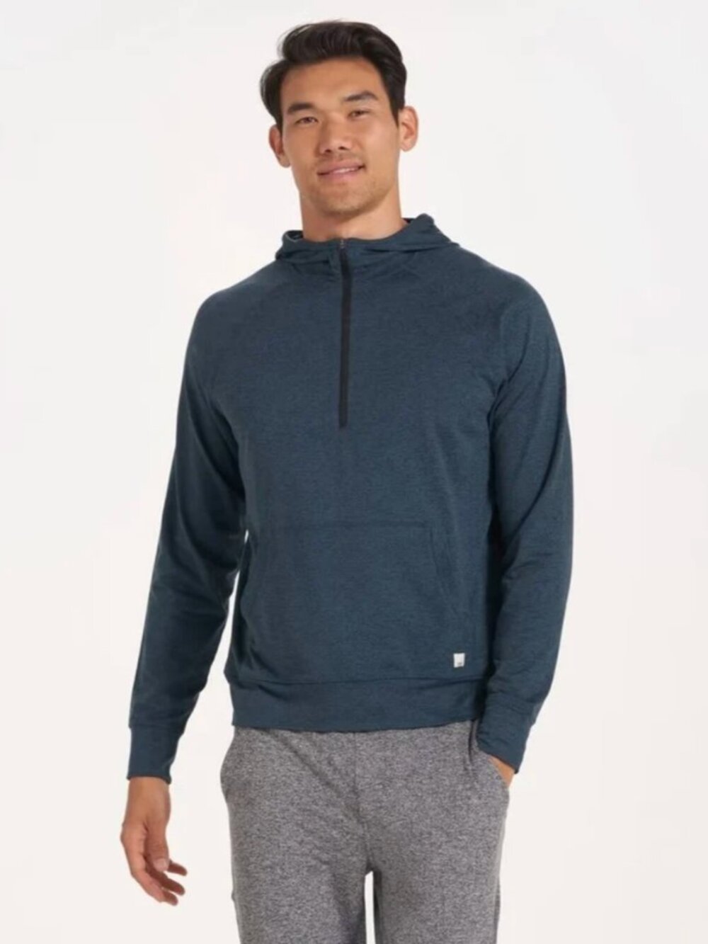 Vuori Ponto Performance Half Zip Hoodie Men’s L Indigo Heather Navy Blue